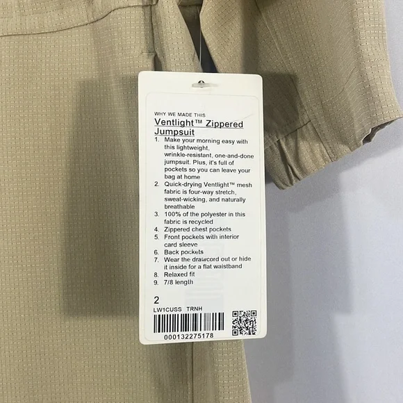 Lululemon Ventlight Zippered, Flight Suit,Tan, Khaki,Drawstring,Onesie,Size 2 - Picture 12 of 15
